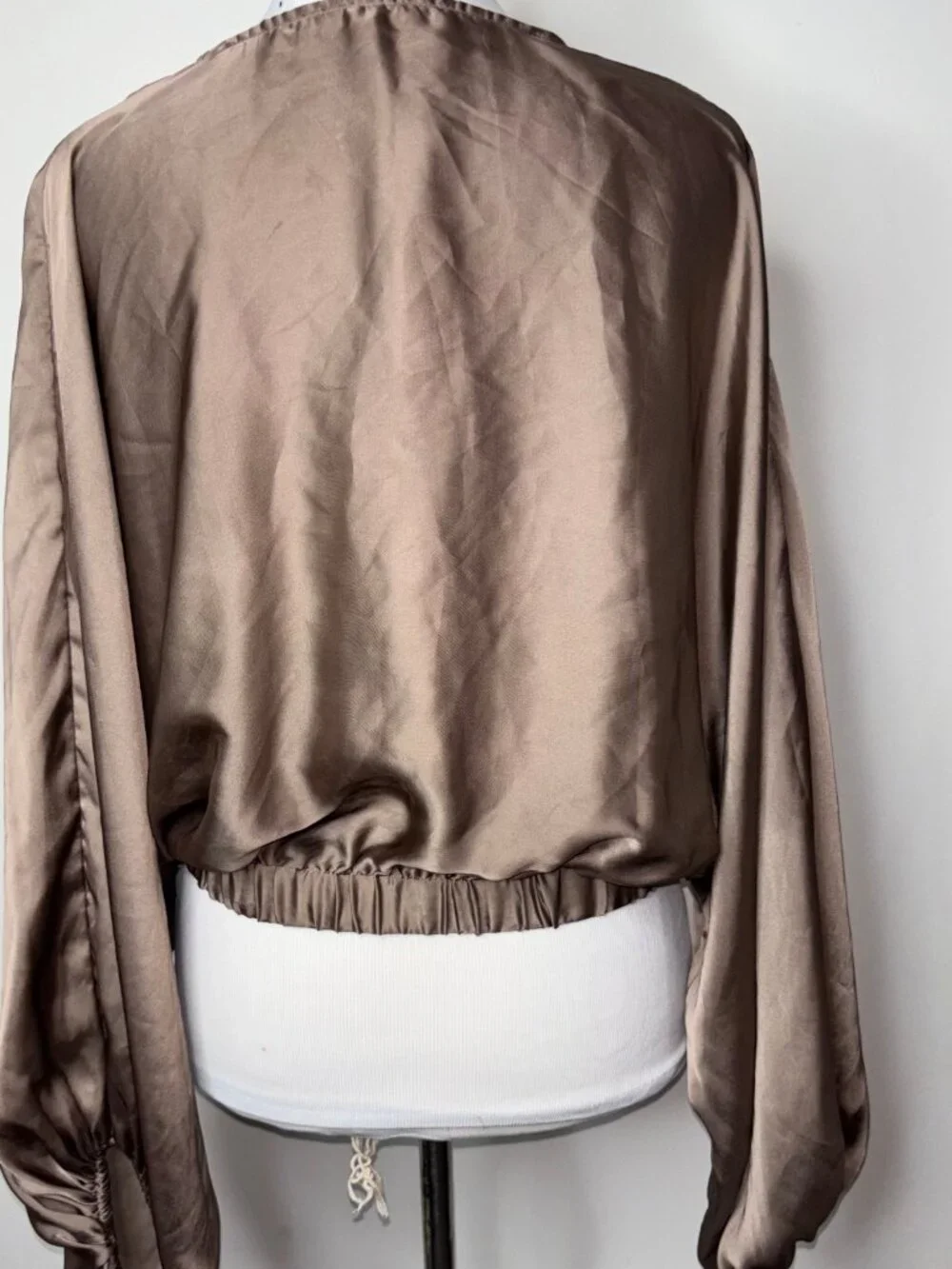 Free People Midnight Vibes Blouse Satin Cropped Ballon Sleeve V-Neck Top Small